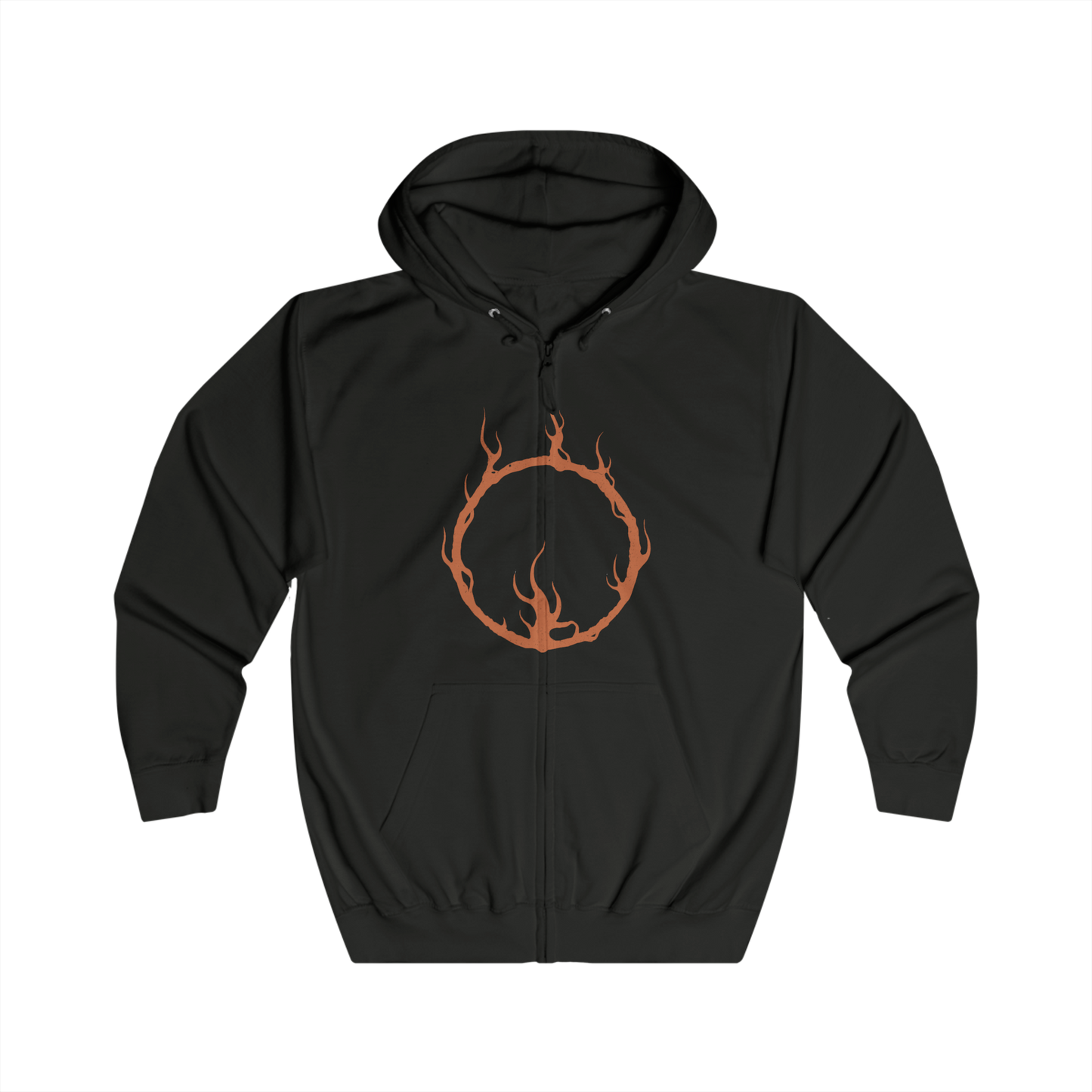 Image 4 of a Zip-up Hooded Sweatshirt featuring the Soul of Cinder from Dark Souls III, the culmination of countless champions who sacrificed themselves to link the First Flame. No longer a single warrior, but a fusion of fading legends, its form shifts between fighting styles, echoing the strength of those who came before.