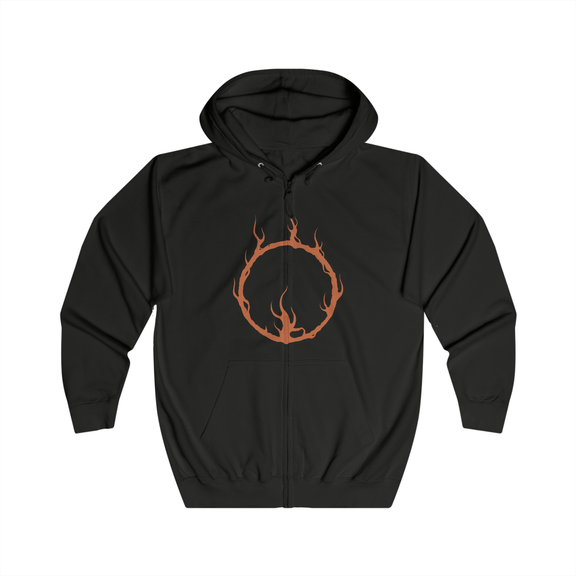 Image 4 of a Zip-up Hooded Sweatshirt featuring the Soul of Cinder from Dark Souls III, the culmination of countless champions who sacrificed themselves to link the First Flame. No longer a single warrior, but a fusion of fading legends, its form shifts between fighting styles, echoing the strength of those who came before.