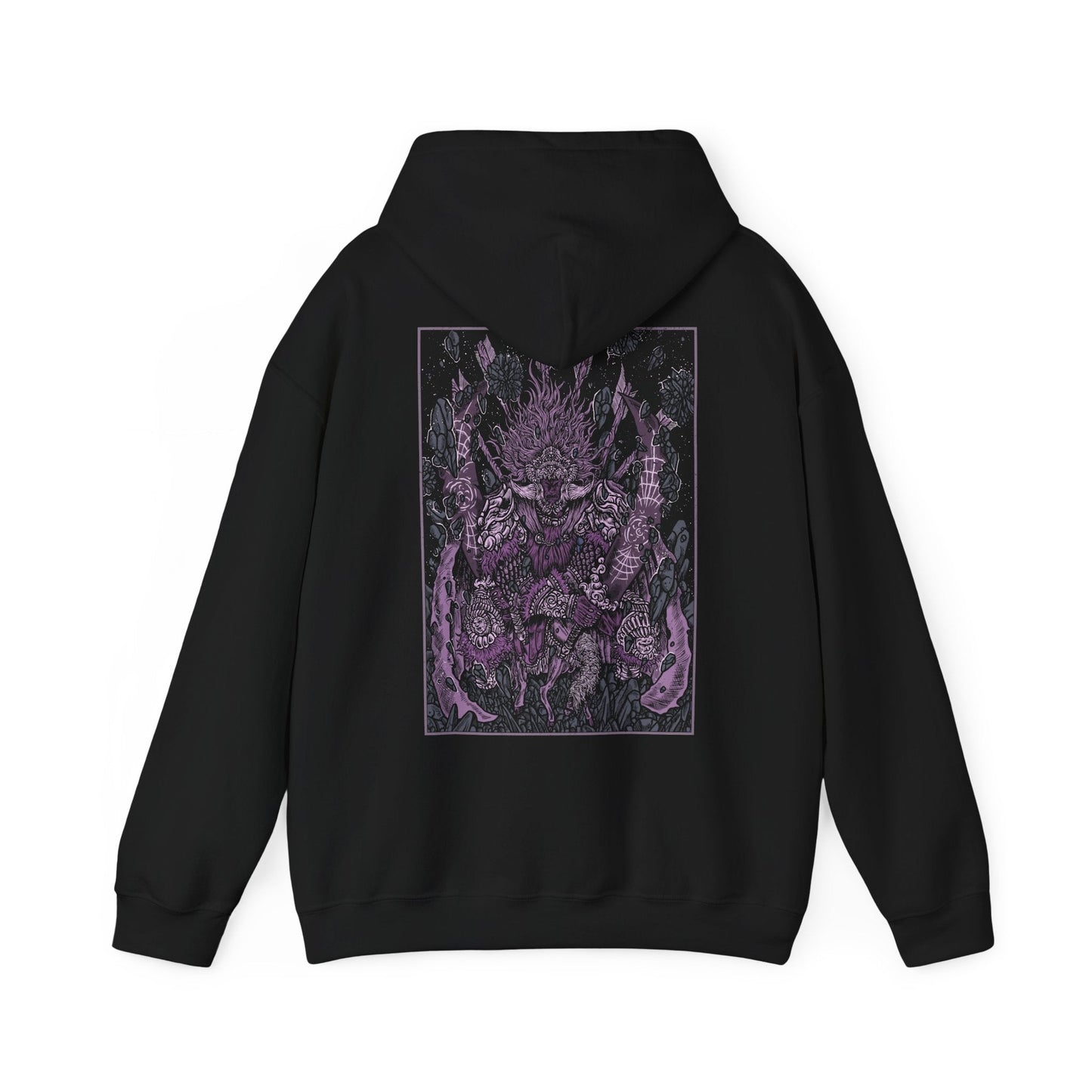 Image 5 of a Hooded Sweatshirt featuring Starscourge Radahn from Elden Ring, the Red Lion General and master of gravity magic. Towering in crimson armor and wielding twin greatswords, Radahn once held the stars themselves in place, halting the cosmos through sheer force of will. Riding his loyal steed Leonard using gravity sorcery, he is both a symbol of overwhelming strength and tragic ruin—his mind shattered by Scarlet Rot. A must-have for fans of Elden Ring’s most iconic bosses.