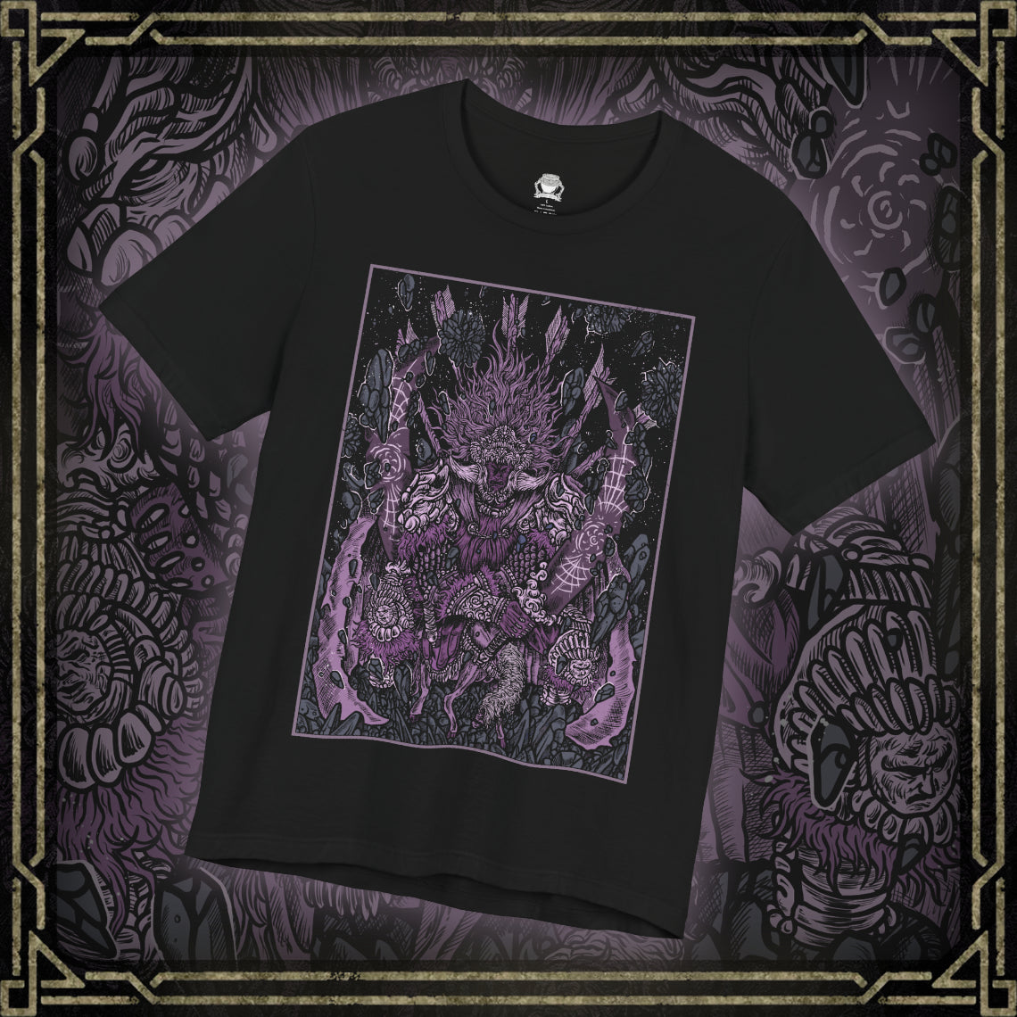 Thumbnail of a T-shirt featuring Starscourge Radahn from Elden Ring in a grim design, showcasing his towering presence, gravity-defying power, and tragic backstory, perfect for fans who revere his status as one of the most formidable and iconic bosses in the Lands Between.