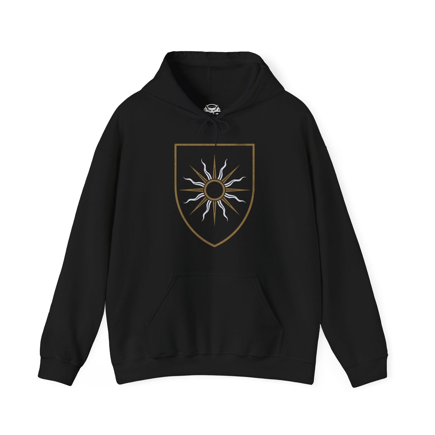 Image 4 of a Hooded Sweatshirt of the Beast of White Orchard descending from the clouds, wings beating through smoke and ash as the battlefield below lies silent. Once part of a bonded pair, the griffin’s rage embodies loss and disruption caused by Nilfgaard’s invasion. The design emphasizes tragedy, raw power, and the grim reality that war breeds monsters beyond the battlefield.