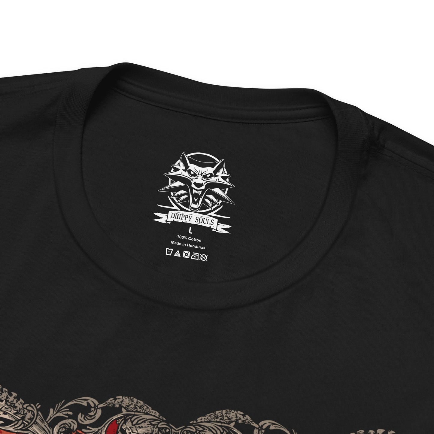 Folded T-shirt design of the Crones of Crookback Bog from The Witcher 3: Wild Hunt, the twisted trio known as the Ladies of the Wood. Their grotesque forms emerge from tangled roots, bones, and rotting flesh as they whisper false promises to the villagers of Velen. The design captures their nightmarish appearance, ancient cruelty, and the suffocating dread of the swamp they rule.