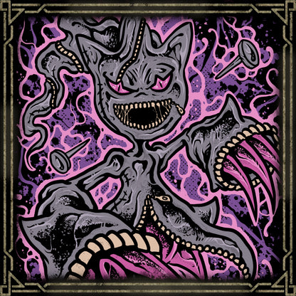 Artwork of The Cursed Doll of Hoenn. Said to originate from a doll that was carelessly thrown away, this ghostly creature is fueled by powerful feelings of abandonment. As its resentment grows, the zipper running across its body strains to hold back the dark energy building inside. Witnesses claim the air around it becomes cold and heavy when that power begins to leak out.