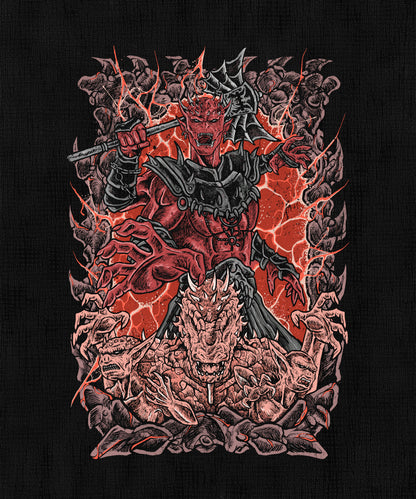 Wallpaper of The Elder Scrolls Oblivion Mehrunes Dagon. The appearance of an Oblivion Gate signals the arrival of Mehrunes Dagon, whose Deadlands erupt into Tamriel with storm towers, lava rivers, and Daedric armies. As the architect of destruction and natural disasters, Dagon seeks to break the boundaries between realms, turning Cyrodiil into a battlefield of smoke, ruin, and apocalyptic prophecy.