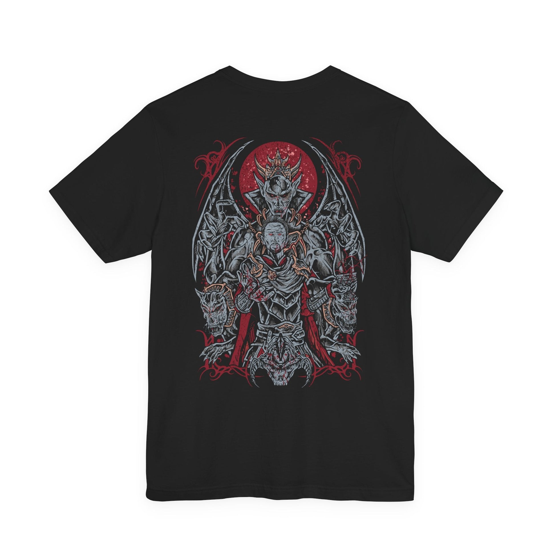 Image 5 of a Skyrim T-shirt showcasing Harkon in his Vampire Lord form, embodying the full might of the Volkihar bloodline. Surrounded by necrotic energy and the pale shimmer of moonlit magic, Harkon represents ambition twisted into monstrosity. This artwork highlights his batlike wings, demonic strength, and relentless pursuit of eternal darkness.