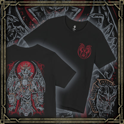 Thumbnail of a Skyrim T-shirt showcasing Harkon in his Vampire Lord form, embodying the full might of the Volkihar bloodline. Surrounded by necrotic energy and the pale shimmer of moonlit magic, Harkon represents ambition twisted into monstrosity. This artwork highlights his batlike wings, demonic strength, and relentless pursuit of eternal darkness.