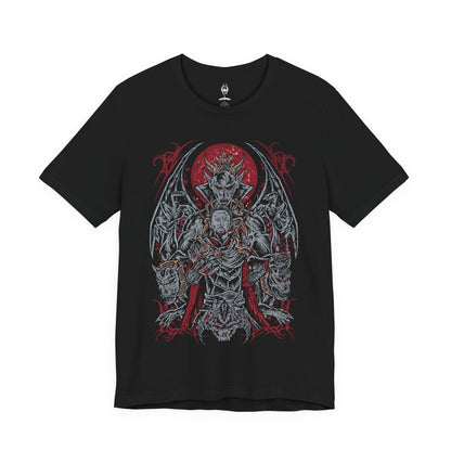 Image 4 of a T-shirt featuring Lord Harkon from Skyrim, the ancient Vampire Lord who seeks to fulfill the Tyranny of the Sun prophecy. His monstrous winged form radiates dark power drawn from Molag Bal, the Father of Vampires. This design captures Harkon’s terrifying transformation, glowing crimson eyes, and the cold majesty of Castle Volkihar’s corrupted nobility.