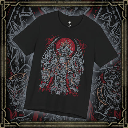 Thumbnail of a T-shirt featuring Lord Harkon from Skyrim, the ancient Vampire Lord who seeks to fulfill the Tyranny of the Sun prophecy. His monstrous winged form radiates dark power drawn from Molag Bal, the Father of Vampires. This design captures Harkon’s terrifying transformation, glowing crimson eyes, and the cold majesty of Castle Volkihar’s corrupted nobility.