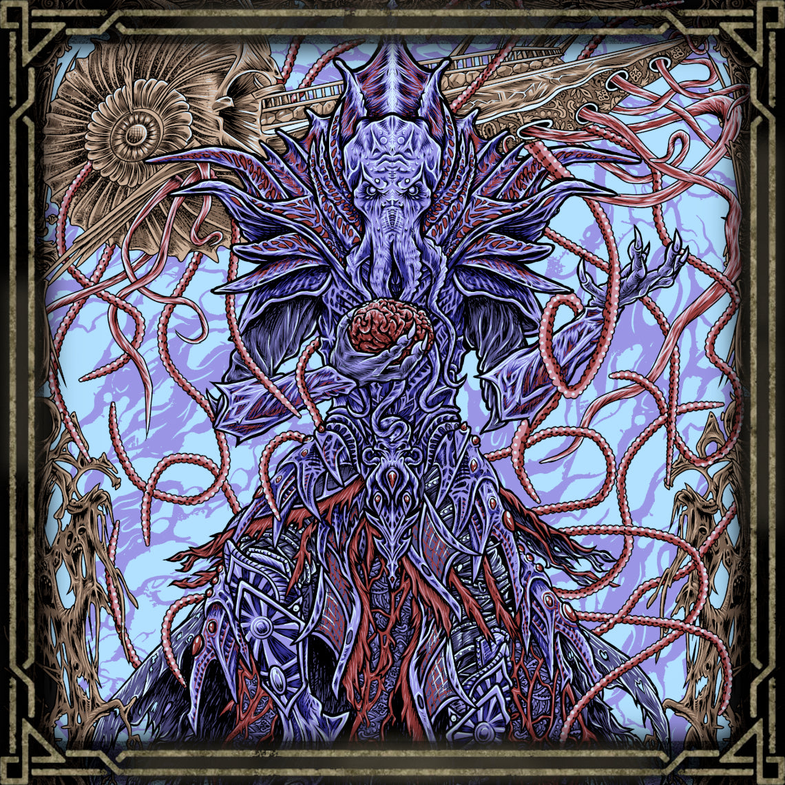 Concept Art of The Emperor Mind Flayer. The Emperor is a rare illithid who preserved fragments of his human soul, creating a complex figure of both horror and depth. Acting from the Astral Prism, he seeks freedom from the Elder Brain while shaping the destiny of the Tadpoled. His presence embodies Baldur’s Gate 3’s themes of transformation, identity, and the cost of survival beyond humanity.