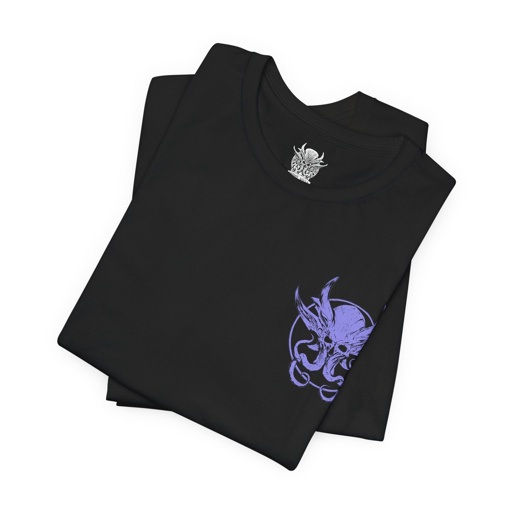 Image 6 of a Baldurs Gate 3 T-shirt showcasing The Emperor, the powerful Mind Flayer who claims to protect the player while concealing dangerous secrets. Surrounded by psychic energy and arcane symbols, he represents the thin line between trust and corruption. This artwork highlights his alien form, cold intellect, and the haunting influence of illithid evolution.