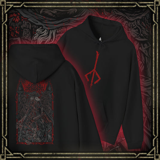 Thumbnail of a Bloodborne Hooded Sweatshirt featuring the Old Hunters, the originators of the Hunt who fought the scourge when the nightmare first took hold. Their weapons and courage shaped Yharnam’s bloody history, yet their fates reveal the heavy toll of the beast plague. This design honors the primal age of hunters and their tragic legacy.