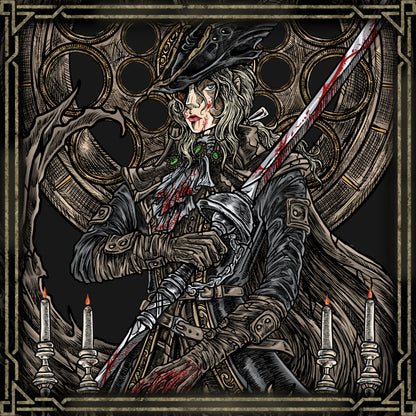 Concept Art of The Old Hunters Lady Maria. Lady Maria stands at the crossroads of nobility and damnation. Linked to Cainhurst’s cursed bloodline and the atrocities of Byrgenwerth, she chose isolation over glory, ending her life in sorrow. Bound to the nightmare, she confronts intruders with unmatched skill, embodying Bloodborne’s themes of guilt, punishment, and the inescapable weight of knowledge.