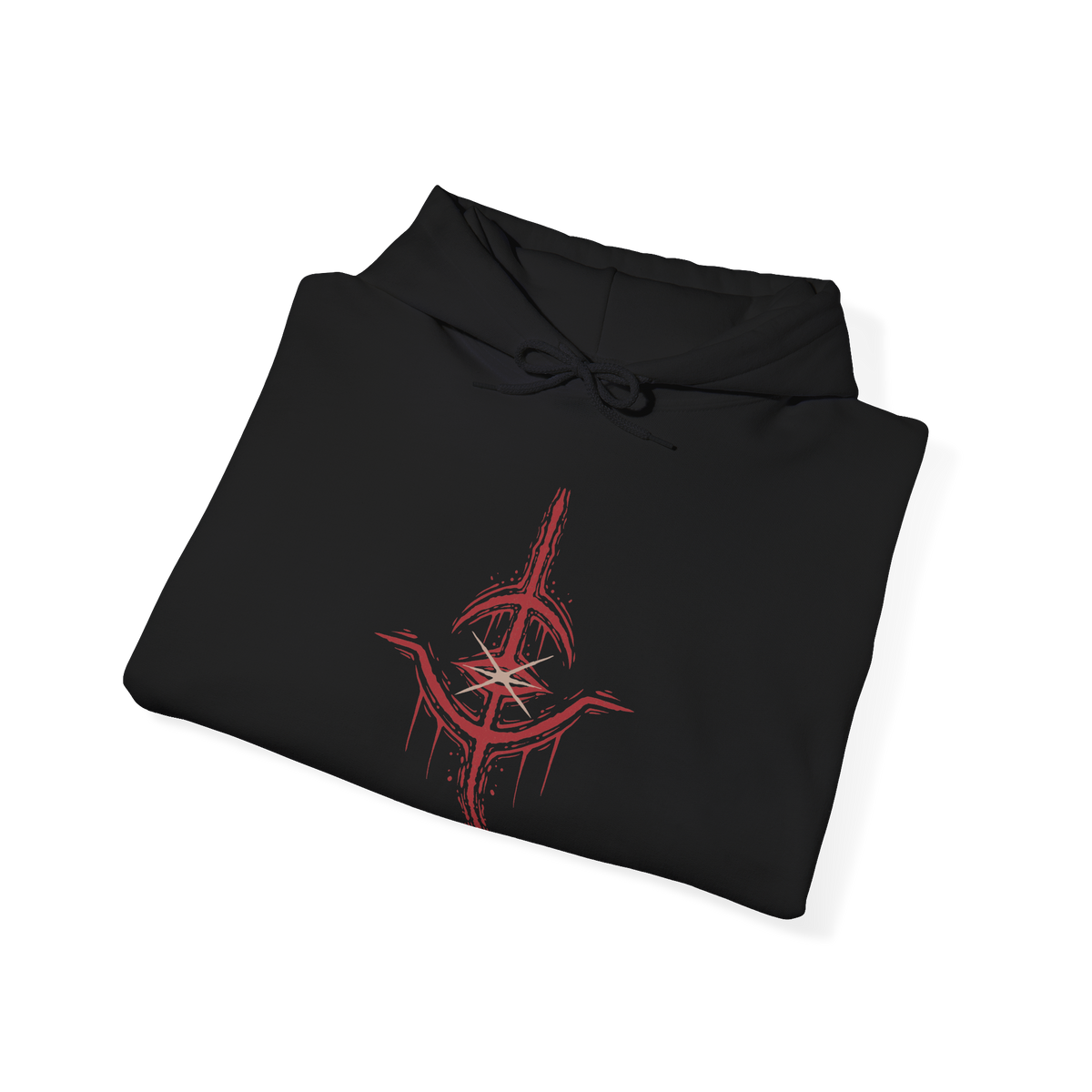 Image 6 of a Hooded Sweatshirt design of The One Reborn from Bloodborne, showing the gigantic corpse-like abomination with countless twisted limbs and grotesque masses of decaying flesh. Its monstrous body looms beneath an ominous blood moon in a dark environment inspired by Yahar'gul, creating an atmosphere of gothic dread and cosmic horror. The artwork emphasizes the creature's disturbing anatomy, its connection to forbidden rituals of Bloodborne.