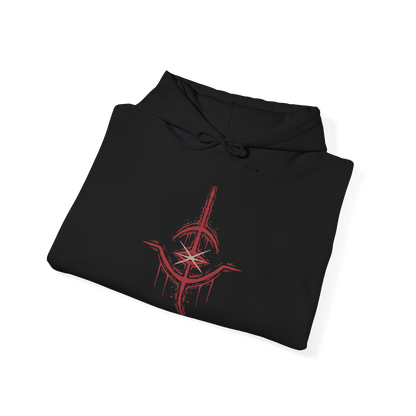 Image 6 of a Hooded Sweatshirt design of The One Reborn from Bloodborne, showing the gigantic corpse-like abomination with countless twisted limbs and grotesque masses of decaying flesh. Its monstrous body looms beneath an ominous blood moon in a dark environment inspired by Yahar'gul, creating an atmosphere of gothic dread and cosmic horror. The artwork emphasizes the creature's disturbing anatomy, its connection to forbidden rituals of Bloodborne.