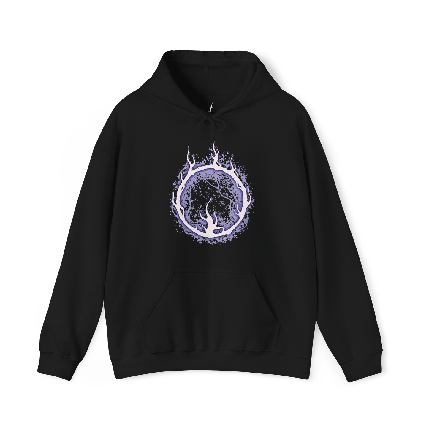 Image 4 of a Hooded Sweatshirt of Lorian and Lothric facing an approaching enemy within the burning throne room, the elder prince wielding his greatsword while his younger brother casts brilliant golden spells. Smoke and embers fill the ruined chamber around them. The composition emphasizes brotherhood, sacrifice, and the haunting tragedy of two princes who chose to remain together rather than accept their destined roles.