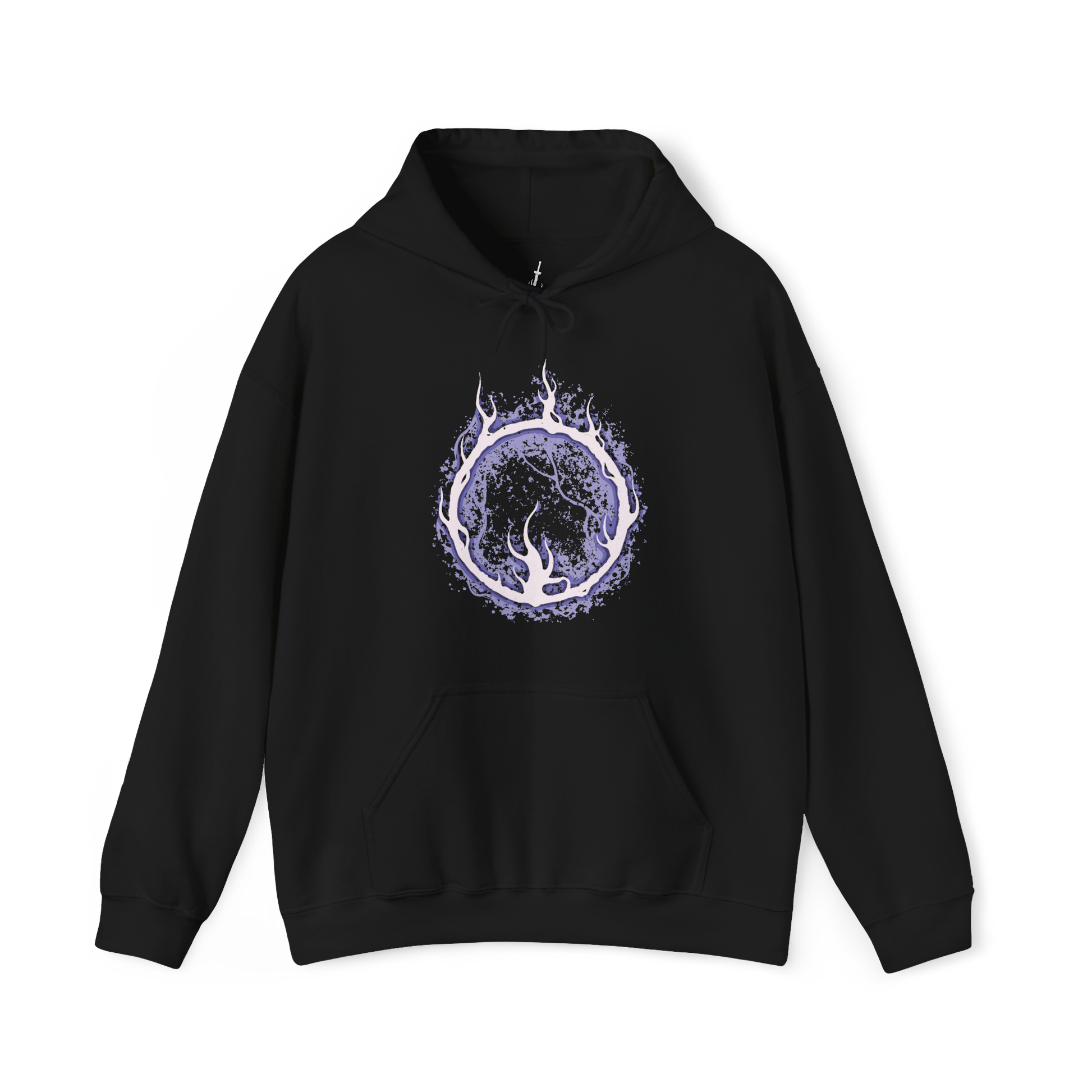 Image 4 of a Hooded Sweatshirt of Lorian and Lothric facing an approaching enemy within the burning throne room, the elder prince wielding his greatsword while his younger brother casts brilliant golden spells. Smoke and embers fill the ruined chamber around them. The composition emphasizes brotherhood, sacrifice, and the haunting tragedy of two princes who chose to remain together rather than accept their destined roles.