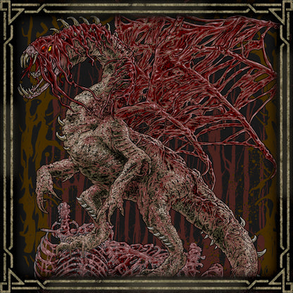 Concept Art of Val Hazaak the Effluvium Dragon. Vaal Hazak represents the disturbing cycle of life and death within the Rotten Vale. Feeding on carrion and thriving in the valley's effluvium-rich depths, the Elder Dragon has evolved a body capable of incorporating decaying tissue and manipulating the deadly environment around it. Its Blackveil variant intensifies these traits, covering the monster in spores that release dangerous clouds of effluvium when disturbed.