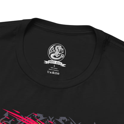 Folded T-Shirt design of Valstrax from the Monster Hunter series, depicting the majestic Jet Dragon with its enormous metallic wings spread like crimson-powered jet engines. Dragon energy gathers around its wing blades as it prepares to launch into the sky at incredible speed, leaving streaks of red light and explosive energy behind its armored body. The artwork captures Valstrax's aerodynamic silhouette as the Crimson Comet among Monster Hunter Elder Dragons.