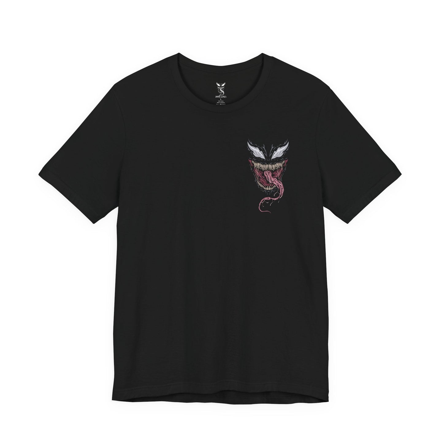 Image 4 of a T-Shirt artwork depicting Venom lunging from the shadows with claws extended, black symbiote tendrils whipping through the air around him. Rain falls across a dark city skyline while his white spider emblem glows against the living suit. This design reflects raw aggression, chaotic strength, and the relentless hunger that makes Venom one of Marvel’s most iconic antiheroes.