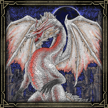 Concept Art of White Fatalis. White Fatalis stands at the pinnacle of Elder Dragon mythology within the Monster Hunter universe. Emerging from darkened skies with crackling red thunder, it embodies fear, destruction, and forgotten history. Hunters regard White Fatalis not merely as a monster, but as an apocalyptic force beyond mortal understanding.