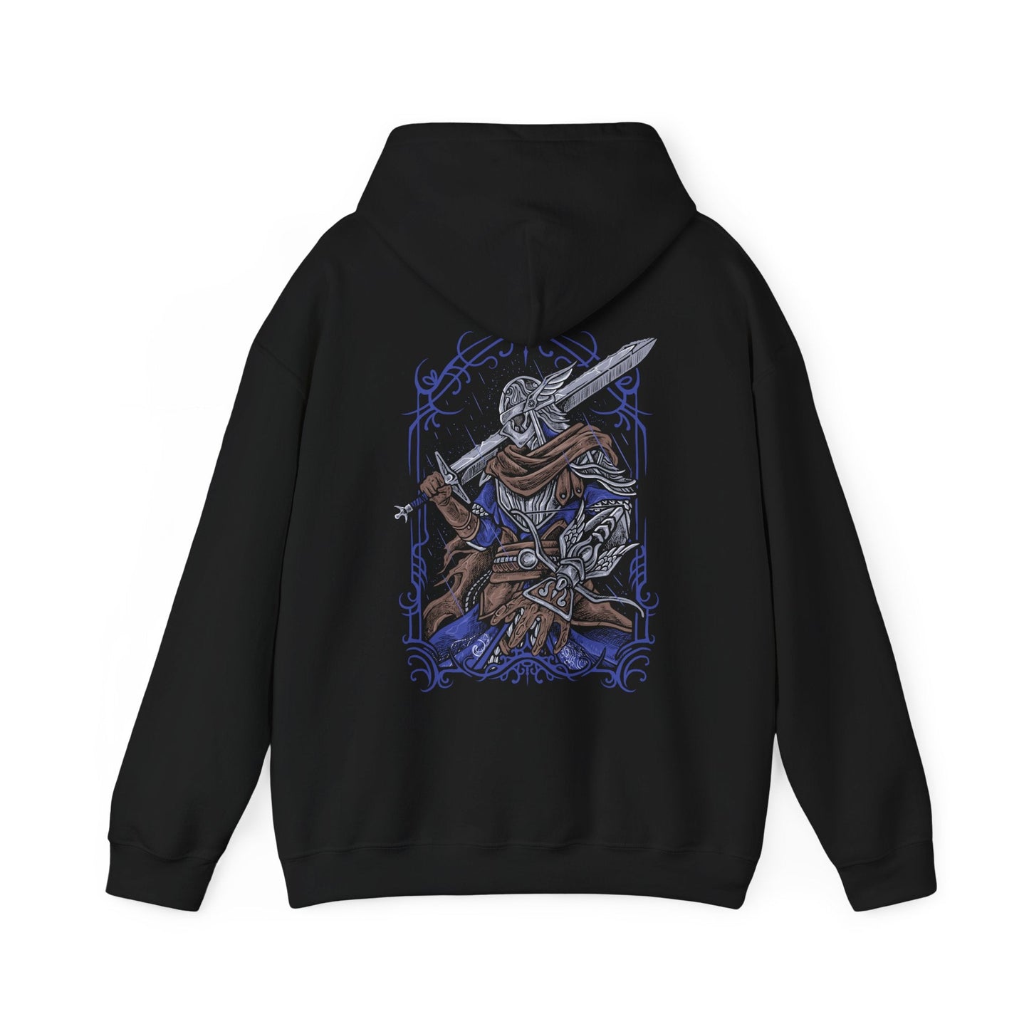 Image 5 of a Hooded Sweatshirt of Wylder from Elden Ring Nightreign standing before a petrified tree gateway as swirling darkness and cosmic energy distort the sky above Limveld. His weapon radiates defiant light against the monstrous forces of the Night’s Tide. The composition emphasizes determination, cursed destiny, and the struggle of Nightfarers fighting to reclaim the Lands Between from eternal darkness.